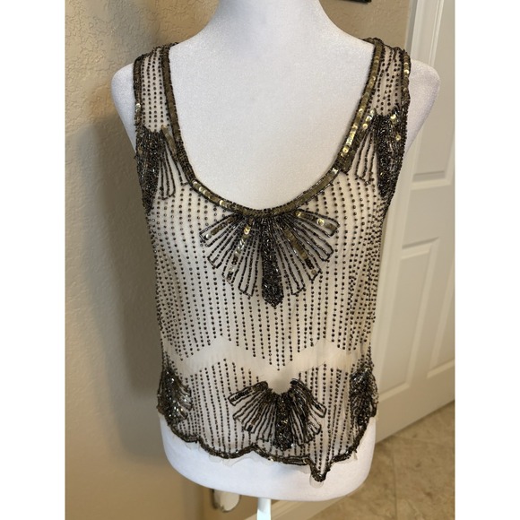 Women's Nude Sheer Embellished Top, By Black, Size Large - Picture 2 of 9